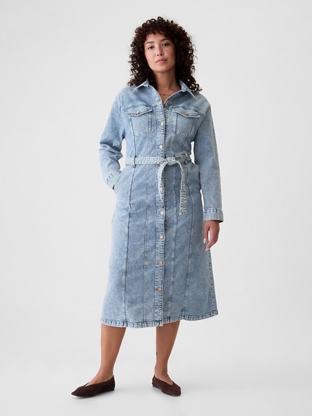 GAP Belted Denim Long Sleeve Midi Dress - Picture 7 of 7